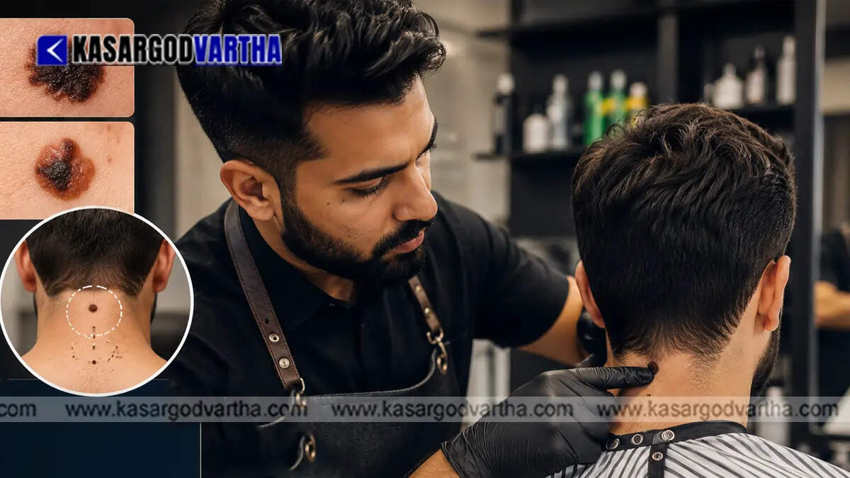  Barbers examining the scalp and neck of a customer