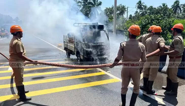  Pickup Van Catches Fire on Mogral Puthur National Highway