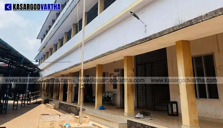 Patla Government Higher Secondary School building and a representational portrait of founder M. Abdul Khader Haji.