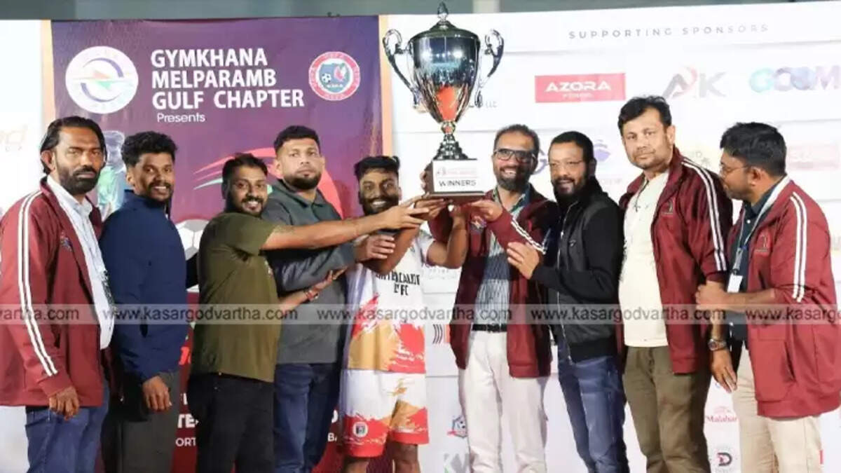 United FC Calicut team celebrates their Gymkhana Nalappad Trophy win.