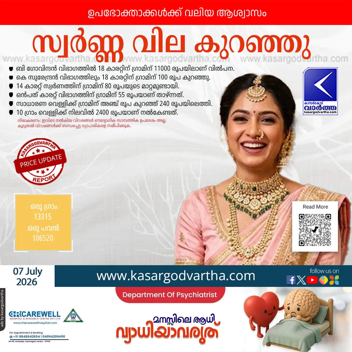 gold price decreased kerala july 7 2026