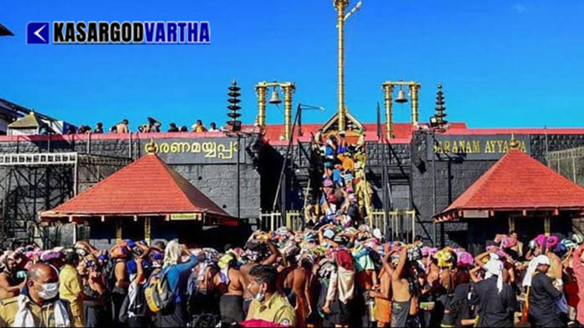A view of the sacred Mount Sabarimala Sannidhanam temple complex during twilight hours.