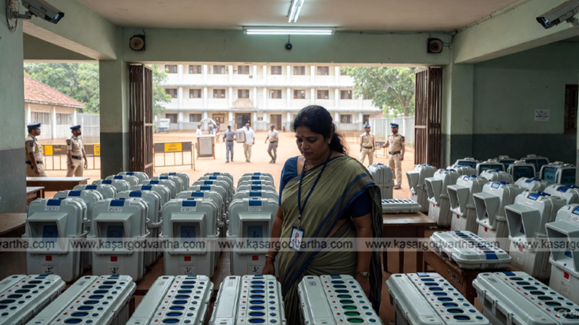 Election officials preparing a strong room.