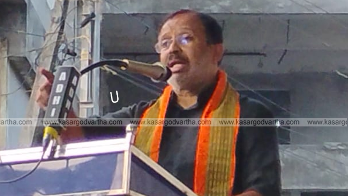V Muraleedharan speaking at a BJP press conference in Kasaragod.