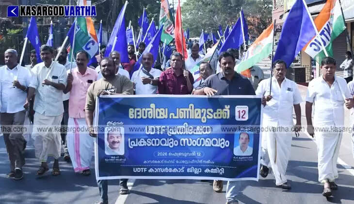 Stationary buses and empty roads in Kasaragod town during the national strike.