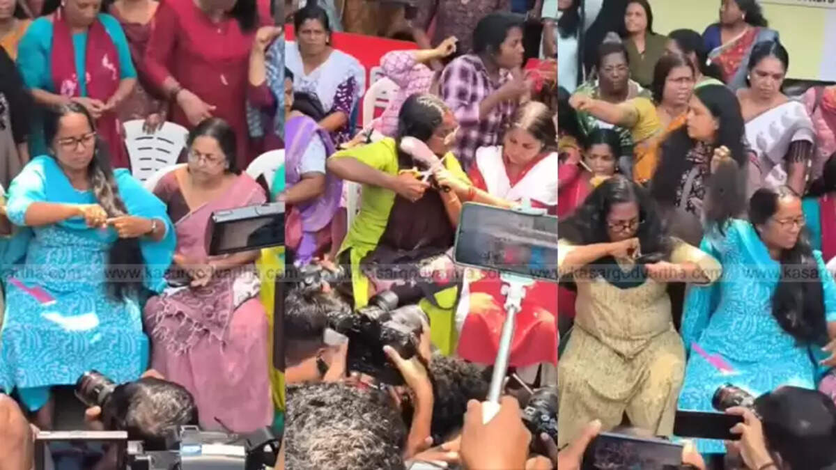 ASHA workers cutting their hair during protest in Kerala