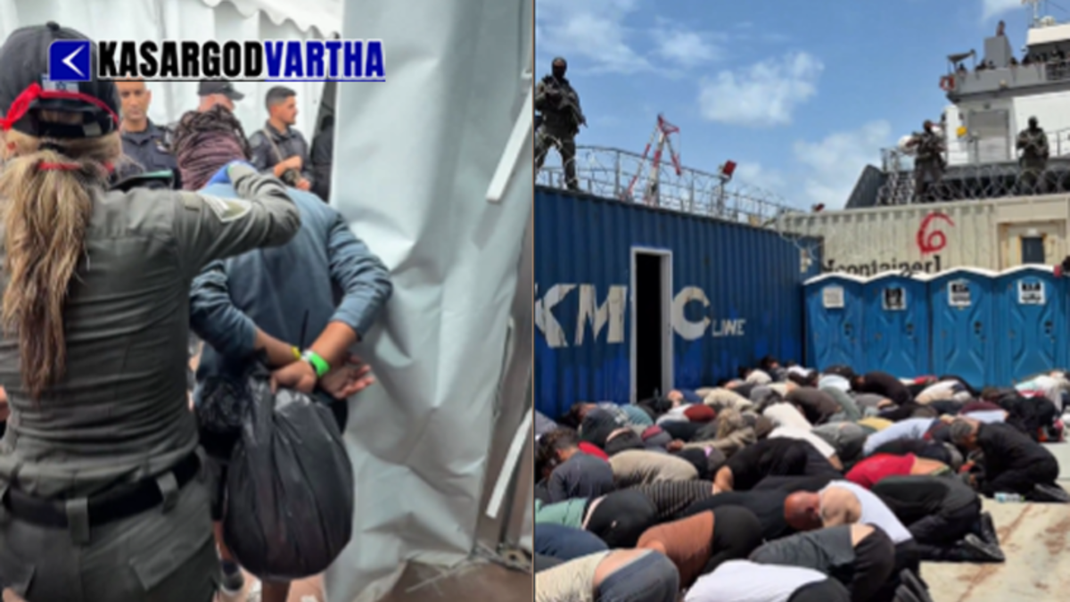 A fleet of humanitarian aid ships and boats carrying relief materials navigating through international waters.