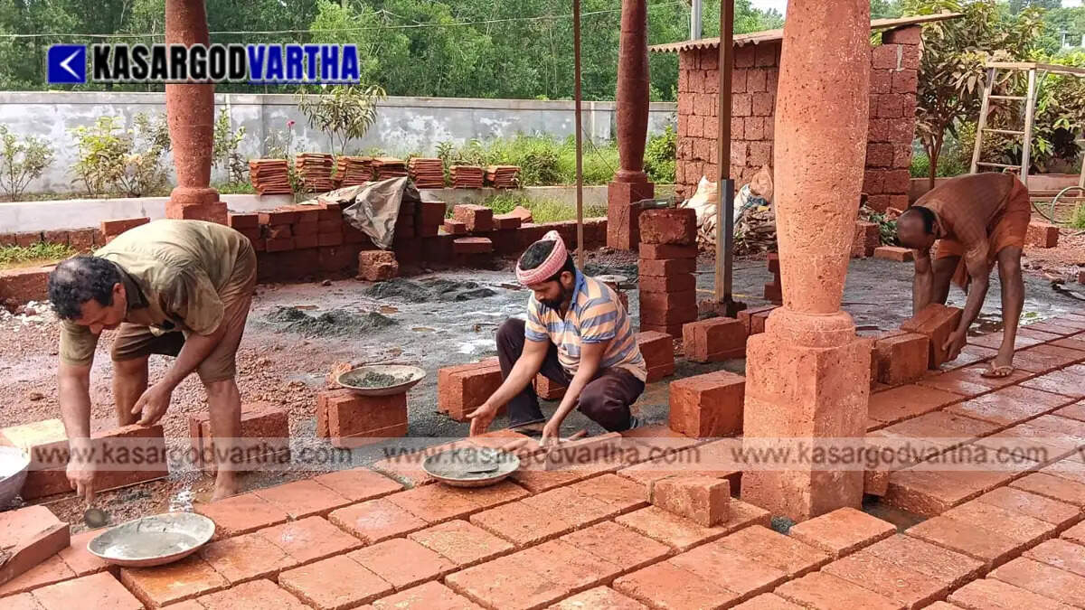T.V. Prakasan working on a laterite stone pillar