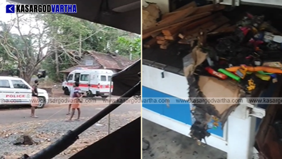  Charred remains of a wood design unit in Bekal after an arson attack