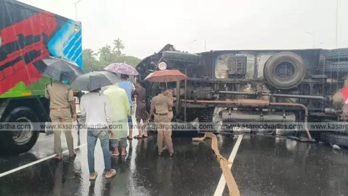 Scene of a car and lorry collision on a national highway in Uppala, Kerala.