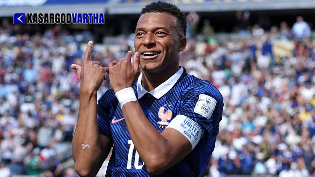 Kylian Mbappe celebrating his record-breaking goal.