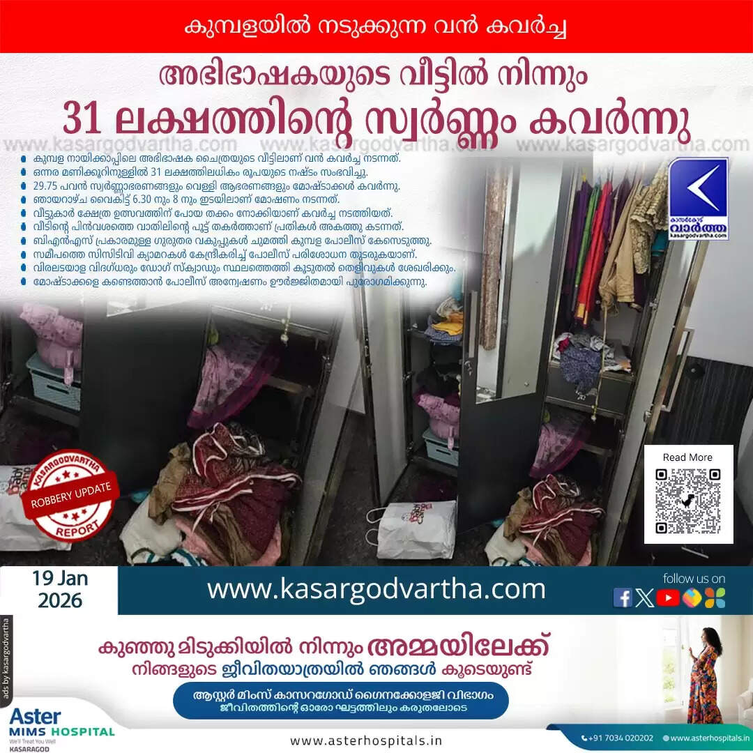 kumbla advocate house burglary gold cash stolen