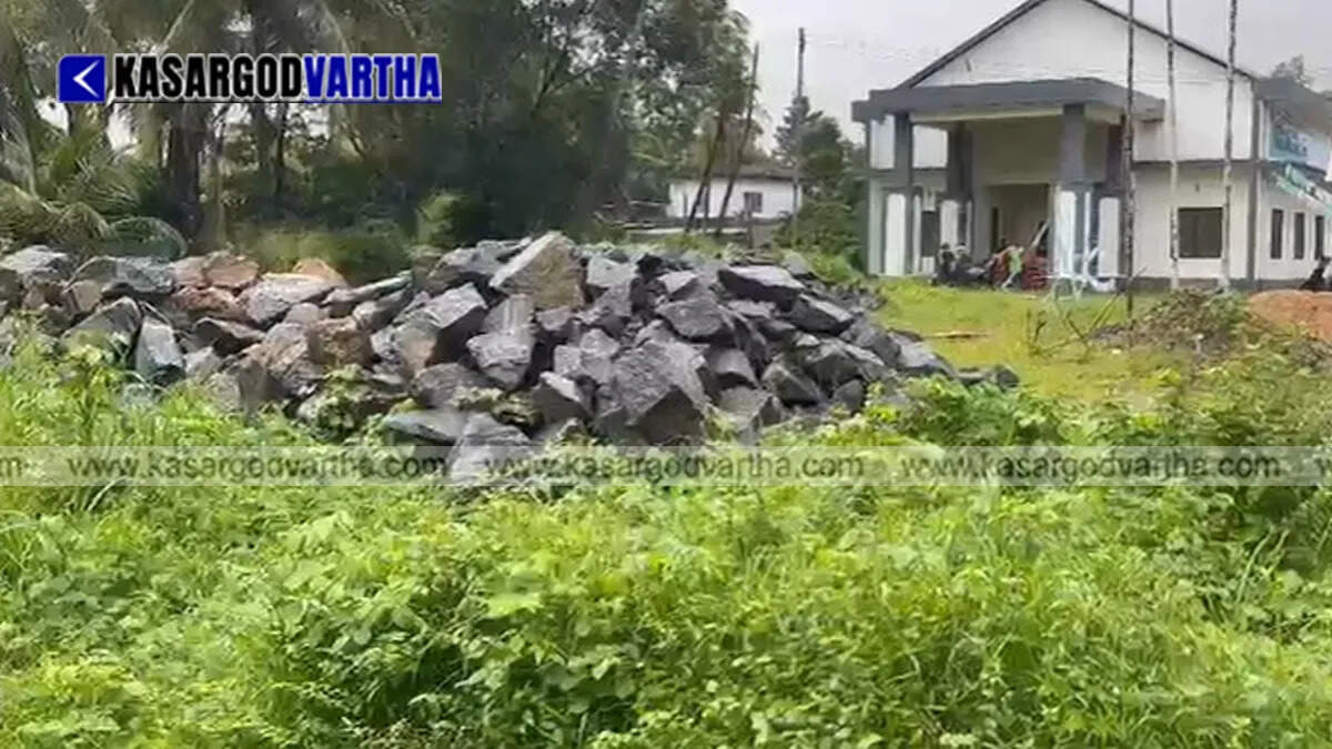 Conceptual image showing illegal dumping of construction materials near a townhall