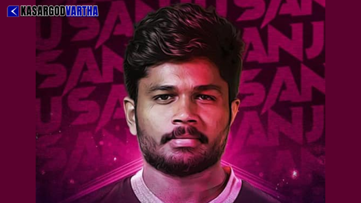 Sanju Samson celebrating a century or a key victory with a calm expression