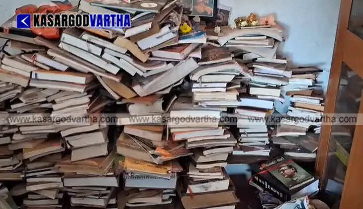 An inspiring view inside a cozy rural tea shop with wooden shelves completely stacked with thousands of books and novels.