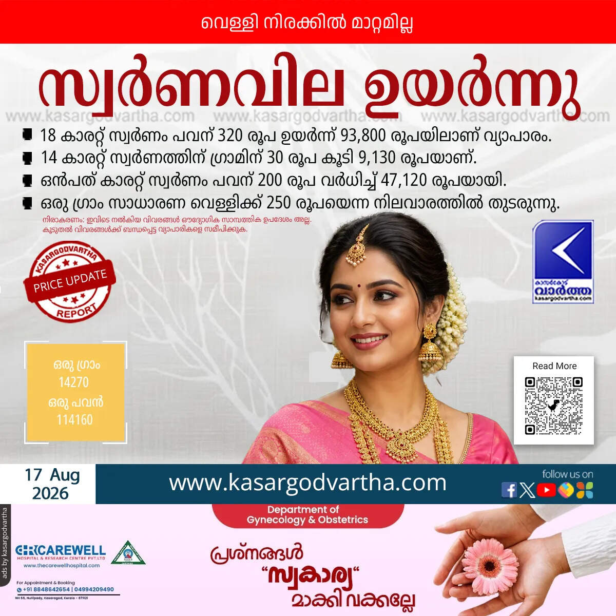 gold price hiked kerala august 17 2026