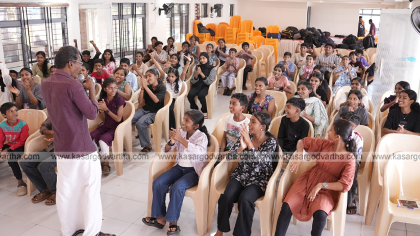 Environmental activist Anandhan Peekkadam speaking to students.