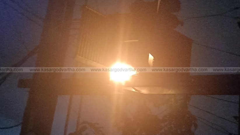 A fire-damaged transformer on the side of a road in Vidyanagar.