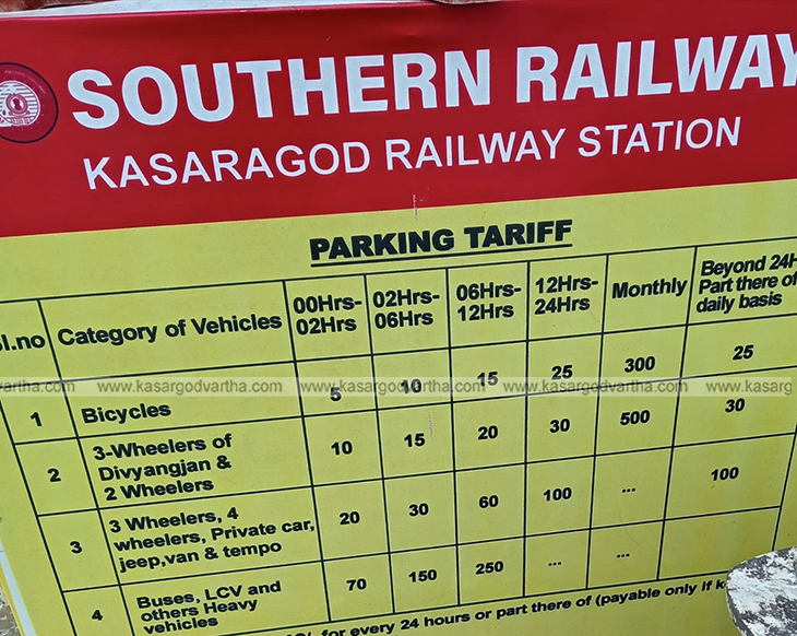 Kasargod railway station pay parking area and fee counter