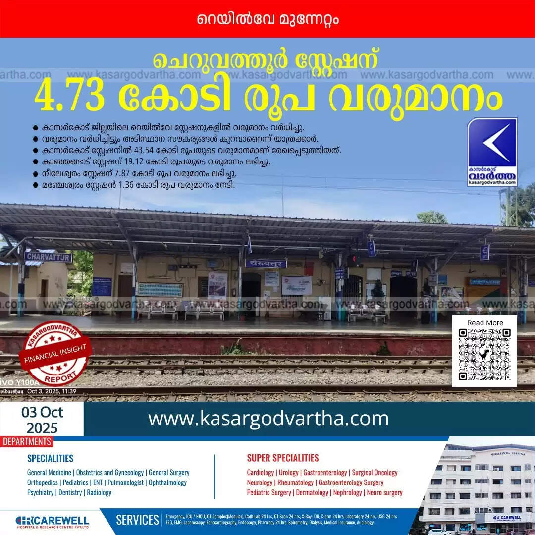 kasaragod cheruvathur railway revenue increase parashuram