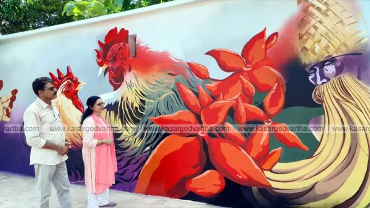 Colorful mural depicting Kasaragod culture at Bekal Beach Park as a tribute to artist Arjun K Das.
