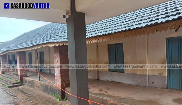 A locked dilapidated government building in Kasaragod district.