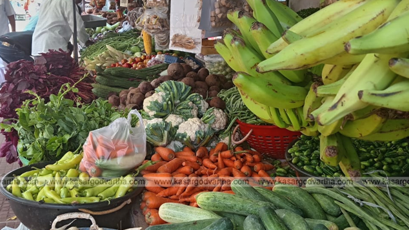 Vegetables piled up in a Kasargod market