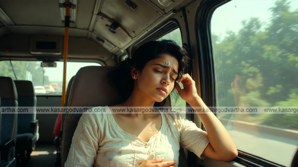 Person feeling nauseous inside a car during travel