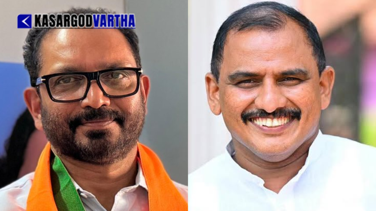A composition showing BJP leader K. Surendran alongside IUML MLA A.K.M. Ashraf, highlighting a political discussion.