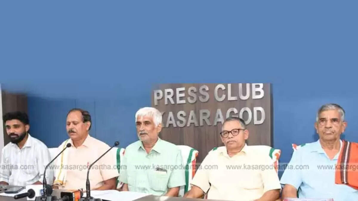 Naramapadi Temple officials at the press meet announcing the re-consecration ceremony.