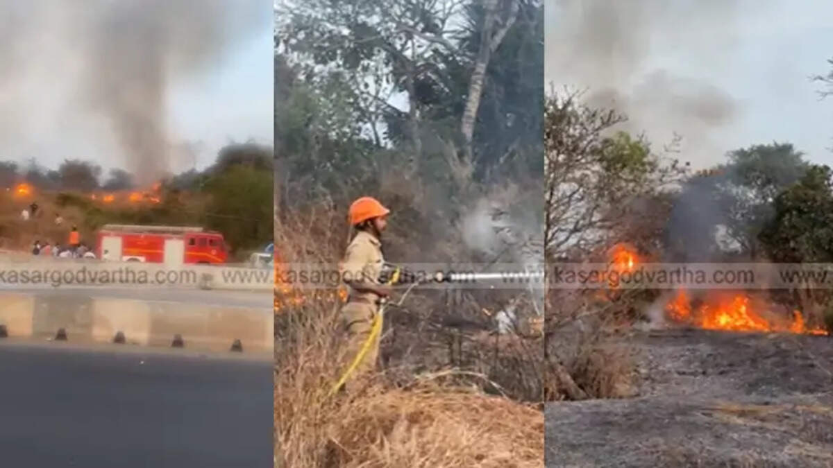 Fire at Arikady Fort in Kasargod, Kerala, after treasure hunting arrests.