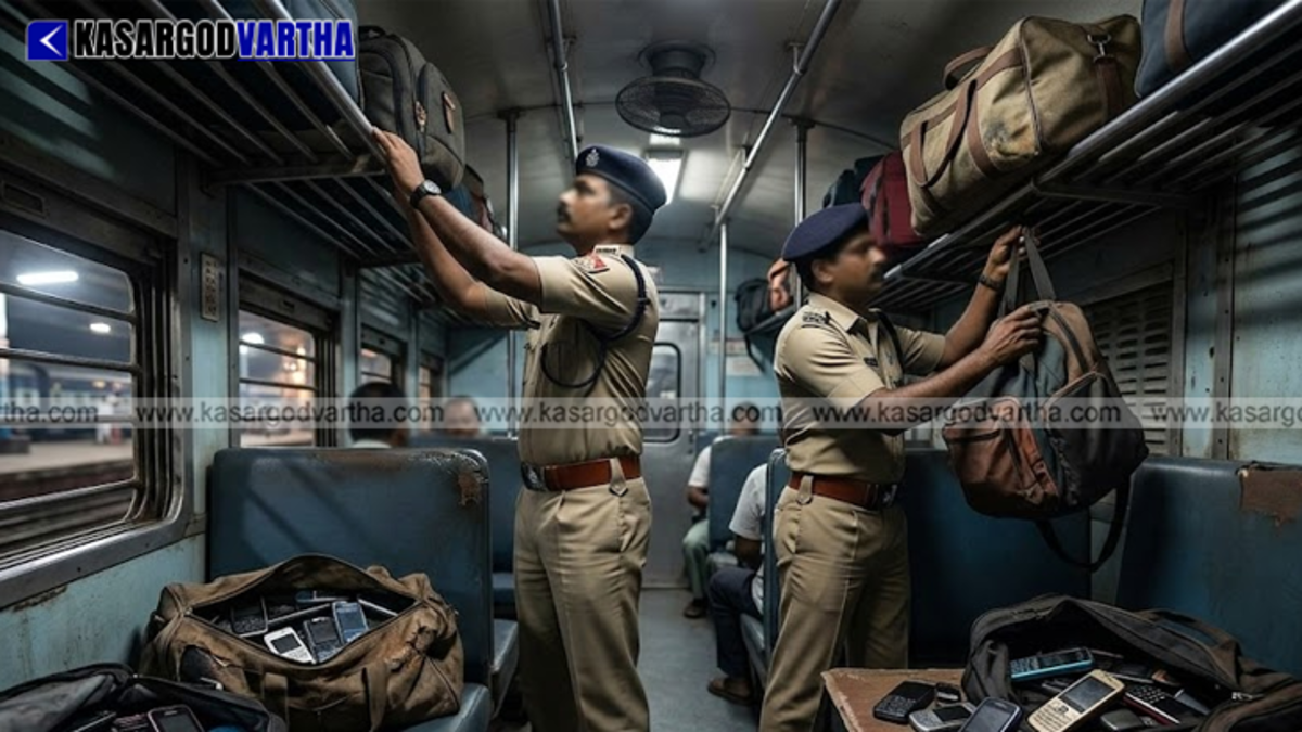 Security checking being conducted inside a general coach of a train