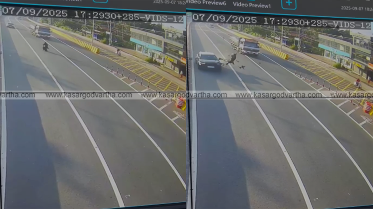 Pedestrians crossing a busy national highway in Addukathbayal, Kasaragod.
