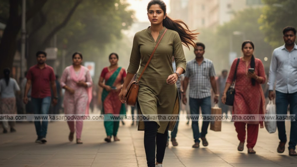 A person walking fast on a busy city street reflecting confident personality