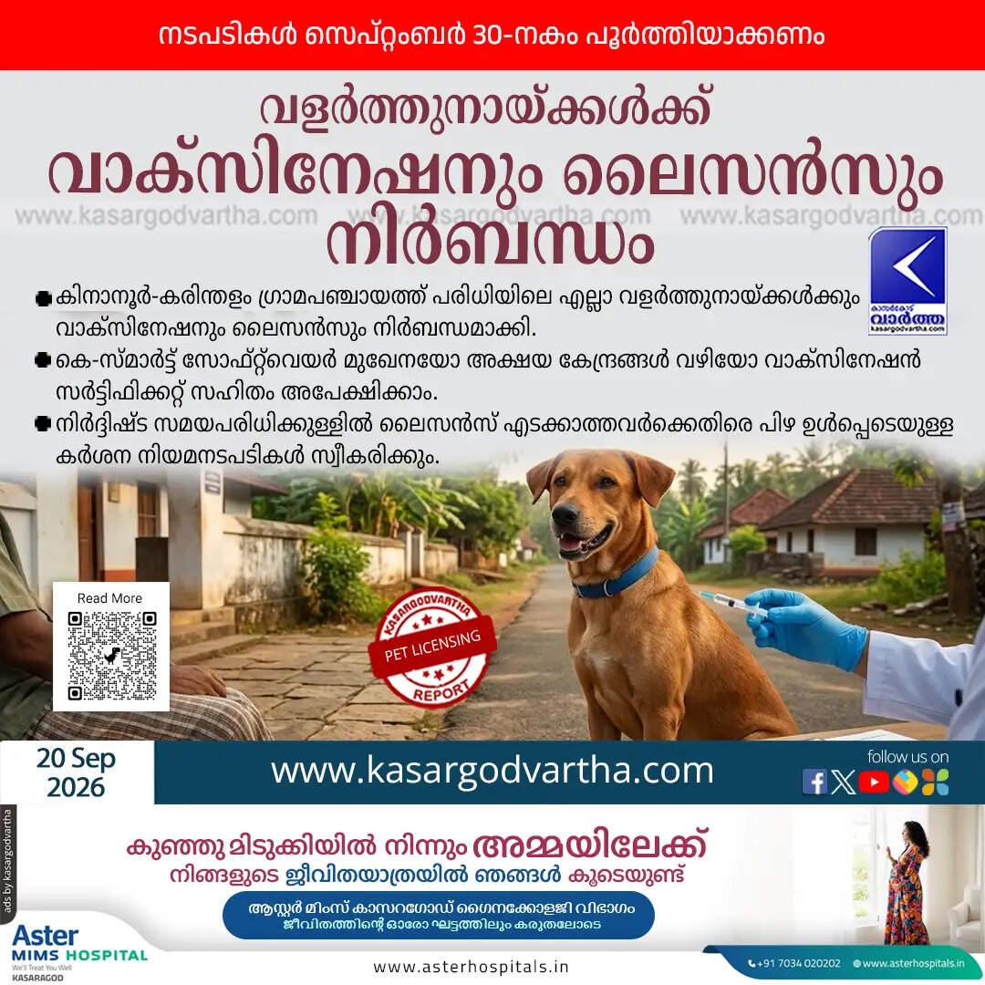 kinanoor karinthalam panchayat pet dog vaccination license