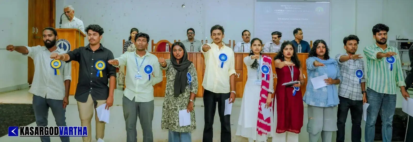 Newly elected student council members of Central University of Kerala at their swearing-in ceremony.