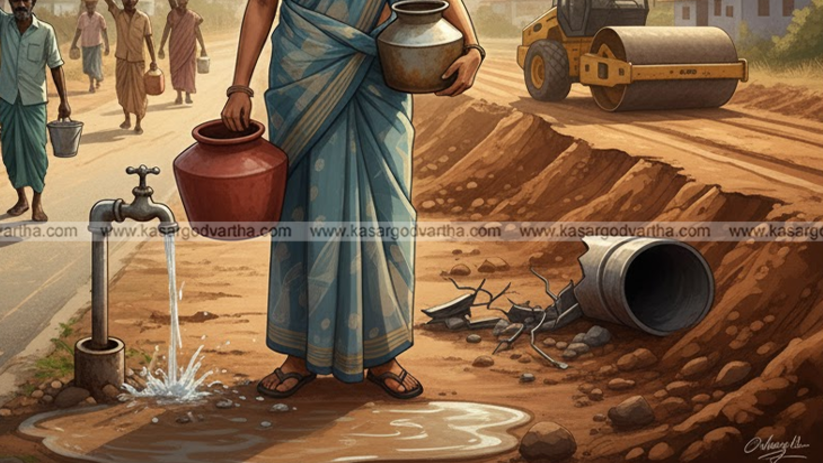 People fetching water due to pipeline damage in Arikkadi