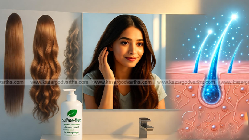 Woman checking her hair length and texture