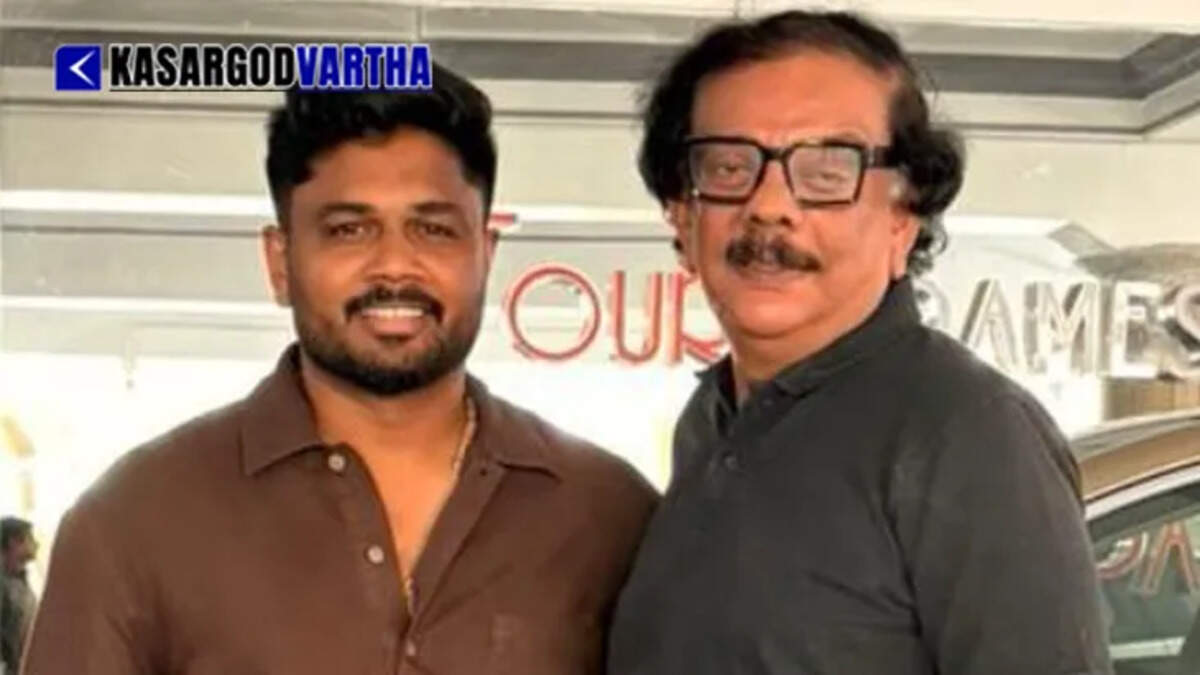 Director Priyadarshan posing with cricketer Sanju Samson
