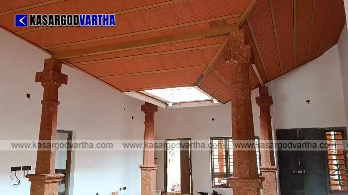 T.V. Prakasan working on a laterite stone pillar