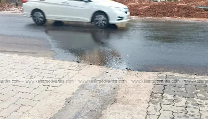 Rainwater falling from the elevated National Highway bridge at Kasargod.