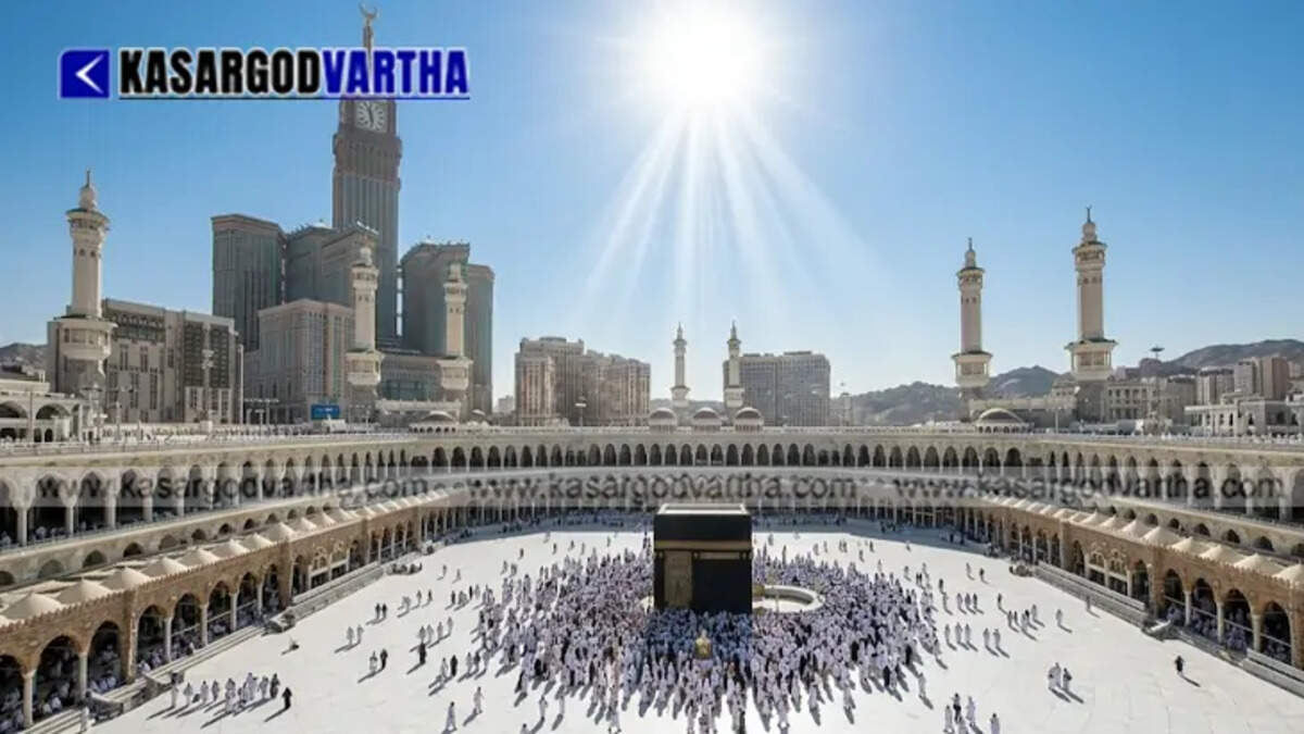 The Holy Kaaba in Makkah during daytime illustrating a bright clear sky and vertical solar alignment