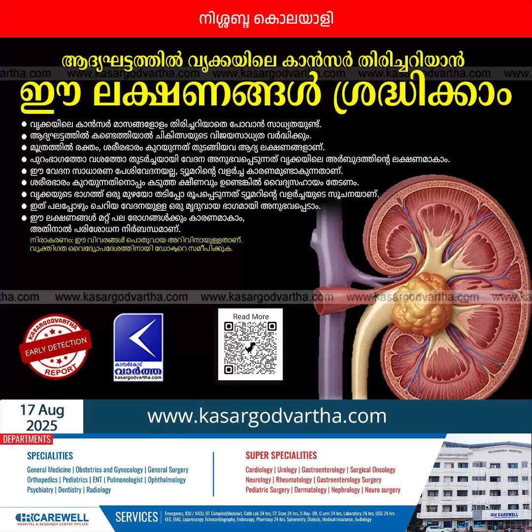 A graphic showing symptoms of kidney cancer like blood in urine and pain.