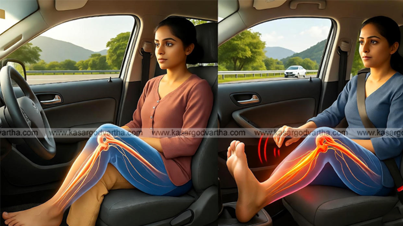 Man doing ankle pumps exercise in car to prevent DVT.