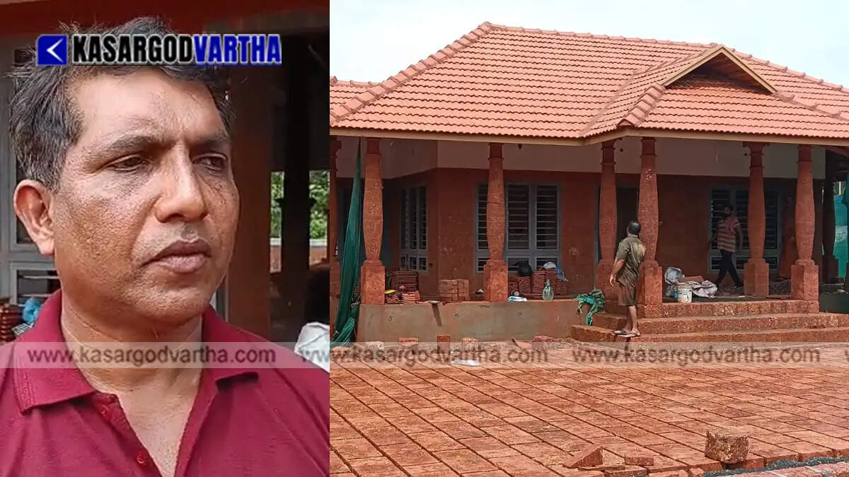 T.V. Prakasan working on a laterite stone pillar